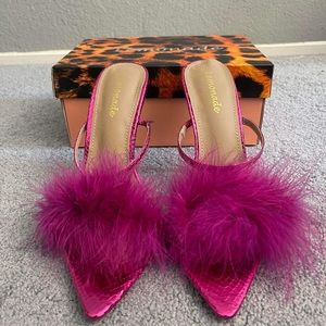 Magenta High Heels with Fluffy Feathers